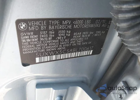 2011 BMW X3 xDrive28I from USA, damaged, VIN 5UXWX5C58BL700617